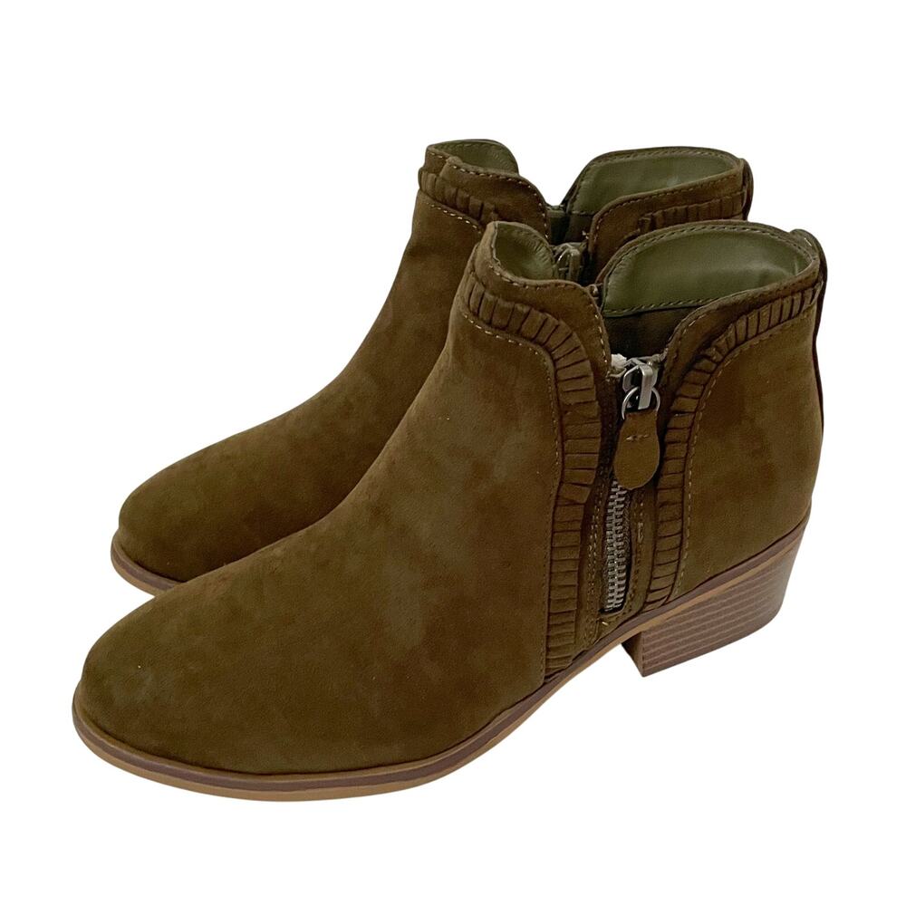 Mia Leather Zipper Braided Suede Bootie Green Size 6.5 NEW